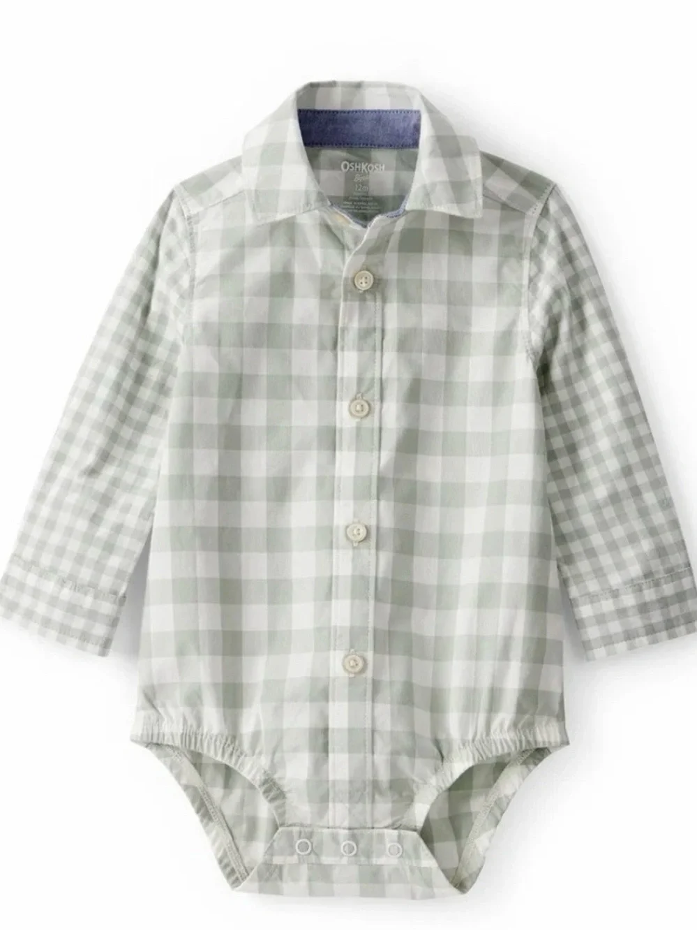 OshKosh B'gosh Green Gingham Button-Front Bodysuit Shirt